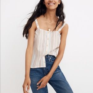 Madewell Button-Front Cami Tank in Rainbow Stripe